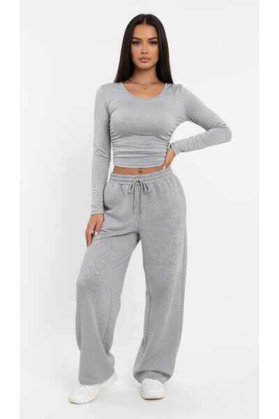 SERYY MODA Pantaloni de trening gri pentru femei, de iarnă, de calitate, cu c...