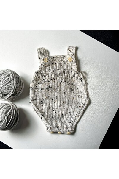 The Cloudish Shop Baby Hand-Knitted Romper Hat Set White - Black Coffee Grayish 3-6 Months