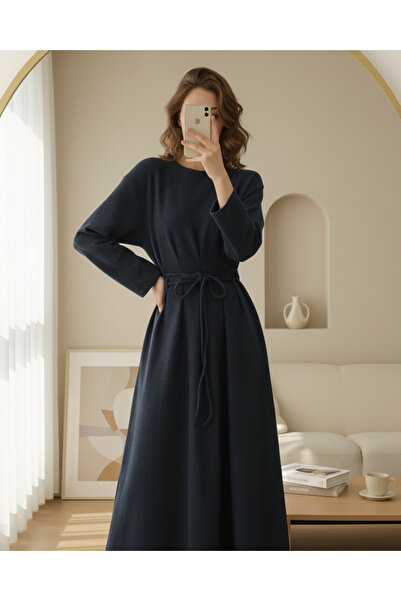 MissRunin Beli Drapeli Çift Bağcıklı Selanik Uzun Elbise