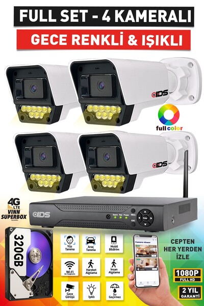IDS 6 KAMERALI 5MP LENSLİ FULLHD 1080P RENKLİ GECE GÖRÜŞLÜ GÜVENLİK KAMERASI SETİ 9 LED - 320GB
