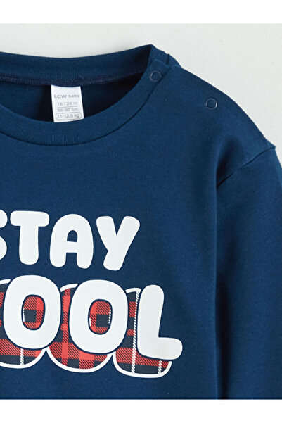 LC Waikiki Lcw Baby Navy Blue Crew Neck Long Sleeve Printed Baby Boy Pajamas Set