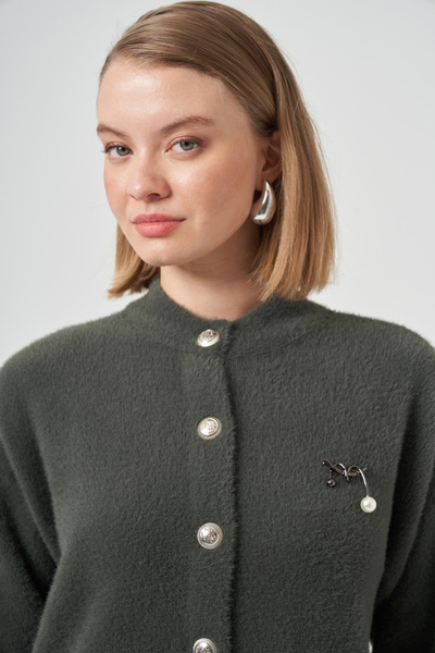 Nuss Button Detail Angora Cardigan 7005 Smoked