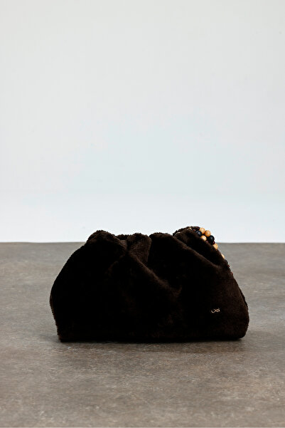 Çantacımstore Women's Drawstring Bag Bitter Brown Plush Fur 2011