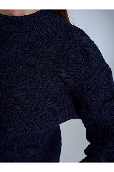 Dilvin 10825 Wool Blend Embossed Detailed Knitwear Sweater-Laci Mel.