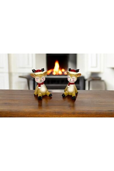 OEM Christmas resin reindeer figurines 7x4cm, set of 2, multicolor