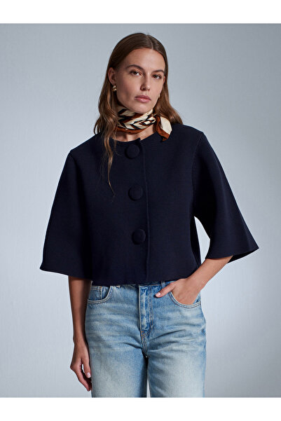 Dilvin 60997 Snap Button Knitwear Cardigan-Dark Blue