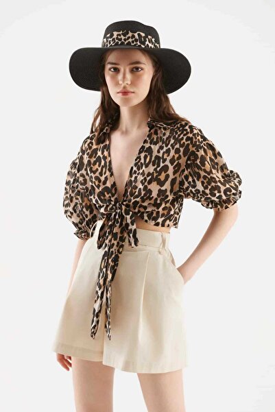 Roman Leopar Desenli Kadın Gömlek Standart Renk Y2213591_089