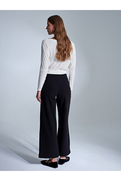 Dilvin 71941 Elastic Waist Wide Leg Sweatpants-Black