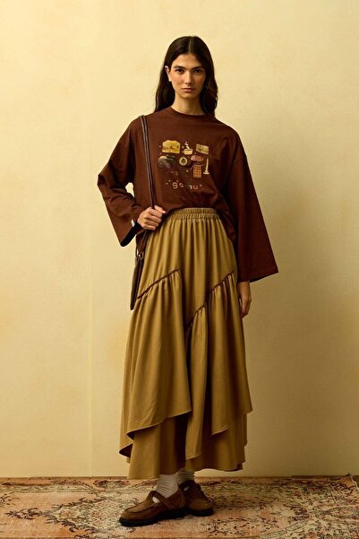 Ceylan Otantik Caramel Polyviscose Bohemian Floor Skirt