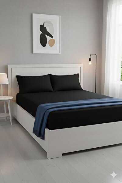 FAVORA 100% Cotton Ranforce Premium King Size Fitted Sheet Set - Black