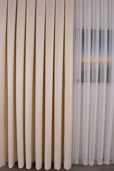 Setekshome Düz Ada Background Curtain Ecru