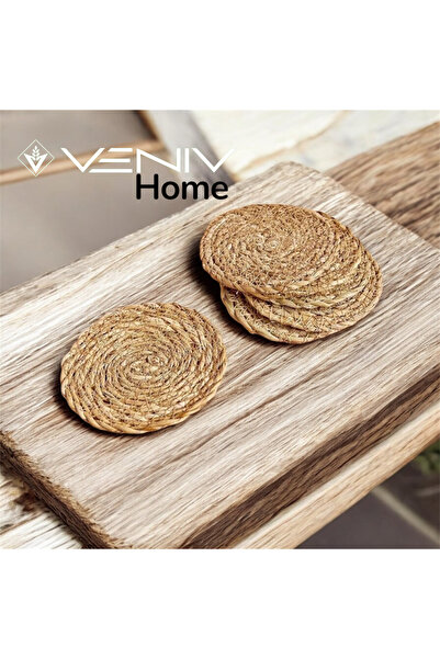 VENİV HOME 6 قطع من حاملات الأكواب المصنوعة من الخيزران الطبيعي - 10 سم