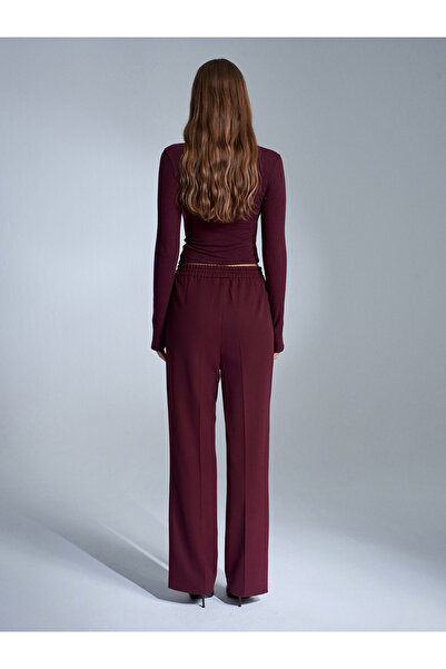 Dilvin 72209 Elastic Waist Trousers-Burgundy