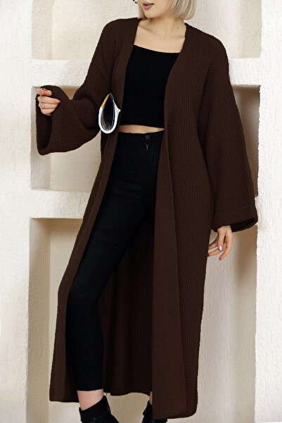 ALCHON V-Neck Folded Wide Long Sleeve Self-Textured Thick Full Ankle Length Knitwear Cardigan Winter Comfortable