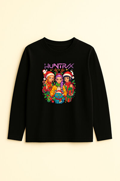 fasardi K-Pop Demon Hunters Huntrix Zoey Rumi Mira Printed New Year's Themed Long Sleeve Girls' T-Shirt