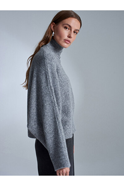 Dilvin 10817 Batwing Sleeve Wool Blend Knit Sweater-Smoked M.