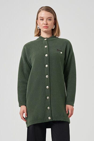 Nuss Button Detail Angora Cardigan 7005 Khaki