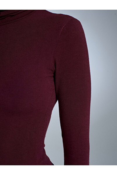 Dilvin 32253 Wool Blend Turtleneck Top-Burgundy
