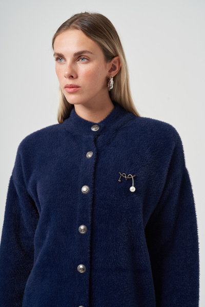 Nuss Button Detail Angora Cardigan 7005 Navy Blue