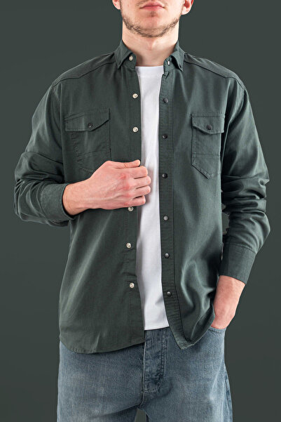 bombe Slim Fit Tight Fit Men's Denim Shirt Mint