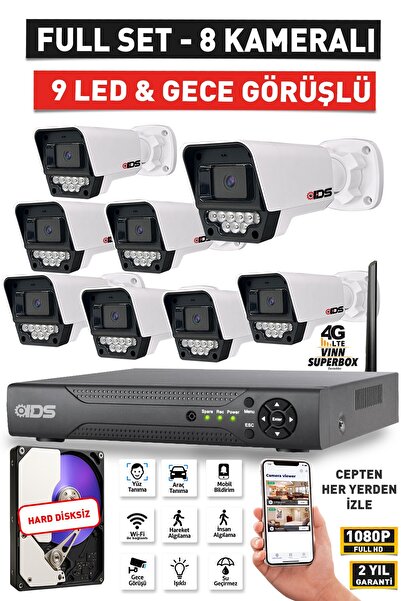 IDS 8 KAMERALI 5MP LENSLİ 1080P FULLHD - GECE GÖRÜŞLÜ 9 LED GÜVENLİK KAMERASI...
