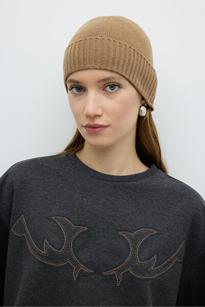 Roman Kaşmir ve Yün Karşımlı Triko Bere Camel K2671041_035