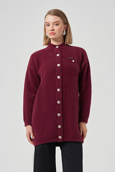 Nuss Button Detail Angora Cardigan 7005 Burgundy