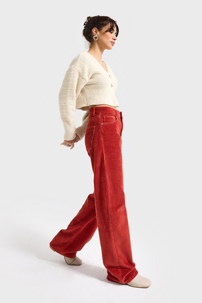 its basic Women's Orange 26W5-104 Loose Fit Mid Waist Thick Corded Fabric Velvet Velvet Fabric Pants