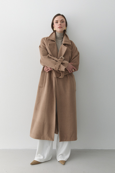 Laluvia Camel Vorkuta Belted Coat - 407007