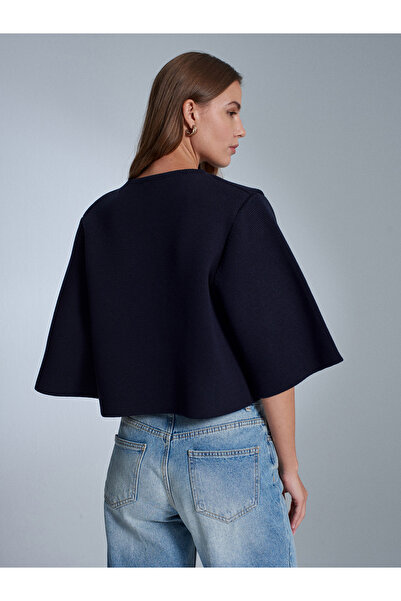 Dilvin 60997 Snap Button Knitwear Cardigan-Dark Blue