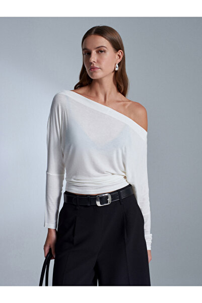 Dilvin 32312 Wool Blend One Shoulder Top-Ecru