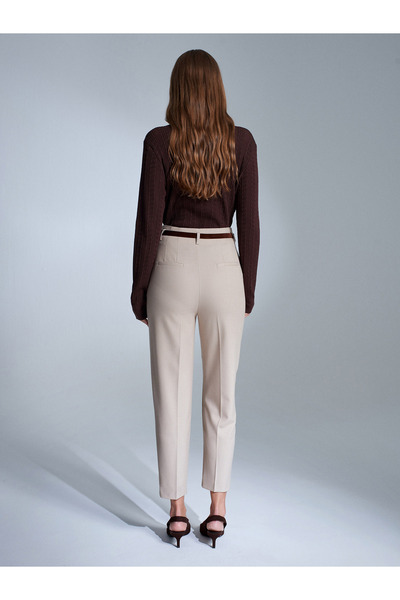 Dilvin 72198 Belted High Waist Trousers-Stone