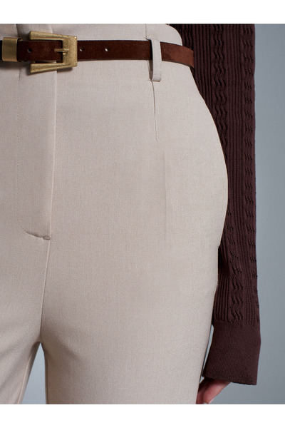 Dilvin 72198 Belted High Waist Trousers-Stone