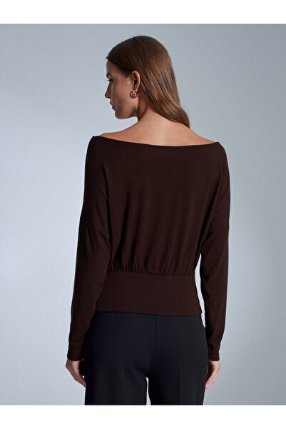 Dilvin 32306 Wool Blend One Shoulder Top-Dark Brown
