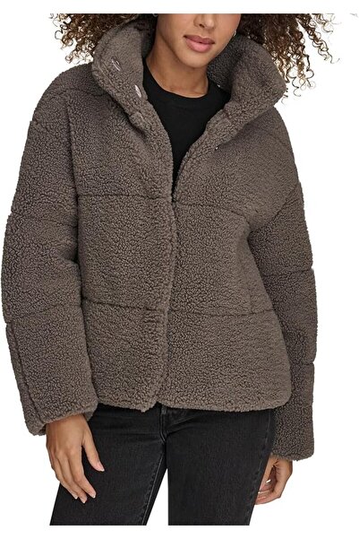 Levi's Uzun boyunlu patchwork quilted teddy coat gray