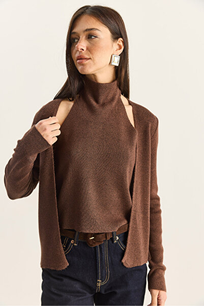 Bianco Lucci Women's Halter Neck Inside Blouse Detailed Cardigan Th251006 60283834