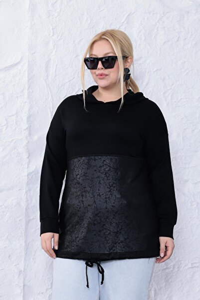 Siyezen Plus Size Lace Detailed Leather Detailed Sweatshirtz