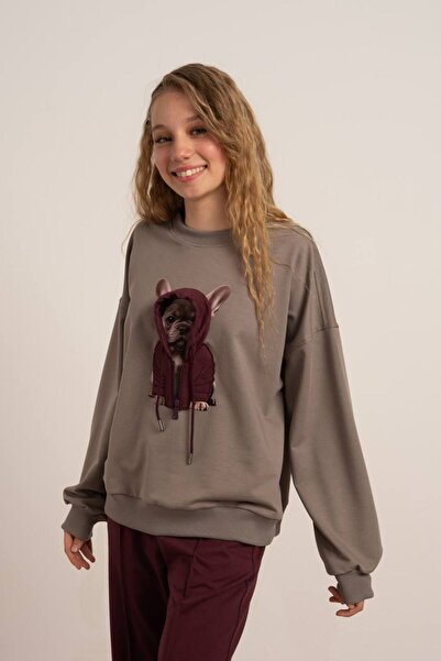 LOCO Sweatshirt cu glugă UGLY DUCK (MĂRIMEA PENTRU 09-15 ANI) - VİZON