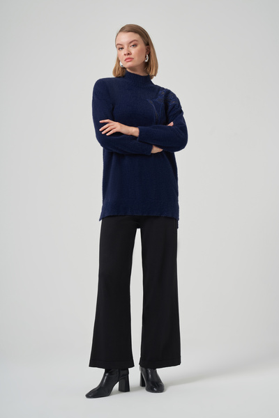 Nuss Embroidery Detail Angora Sweater 7004 Navy Blue