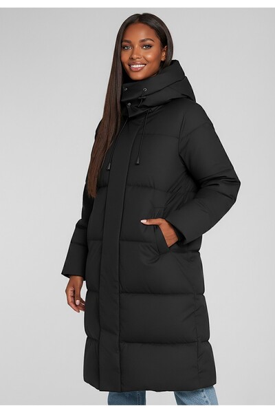 Figl Geacă lungă de puf pentru femei - Geacă neagră pentru femei M1230 mărimea XL