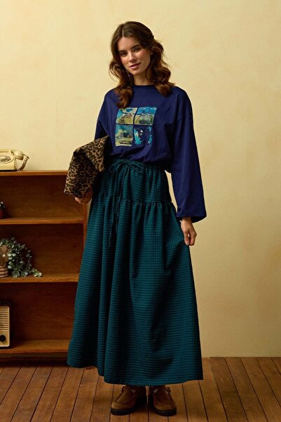 Ceylan Otantik Emerald Polka Dot Ruffle Detail Polyviscose Skirt