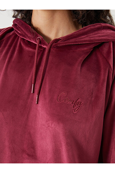 LC Waikiki Dream Burgundy Hooded Velvet Women's Pajama Top