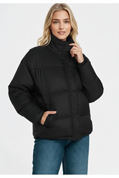 Figl Geacă neagră din puf pentru femei - Geacă supradimensionată de iarnă pen...