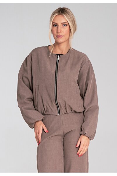 Figl Elegant bomber jacket for women - Brown bomber jacket for women M1198 size S/M