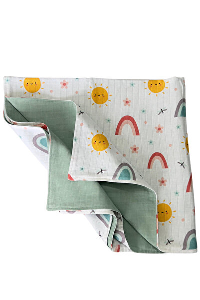 Ponchik 100% قطن مزدوج الجوانب - بطانية من الموسلين بطبقة مزدوجة مقاس 80 × 80 سم