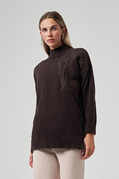 Nuss Embroidery Detail Angora Sweater 7004 Brown