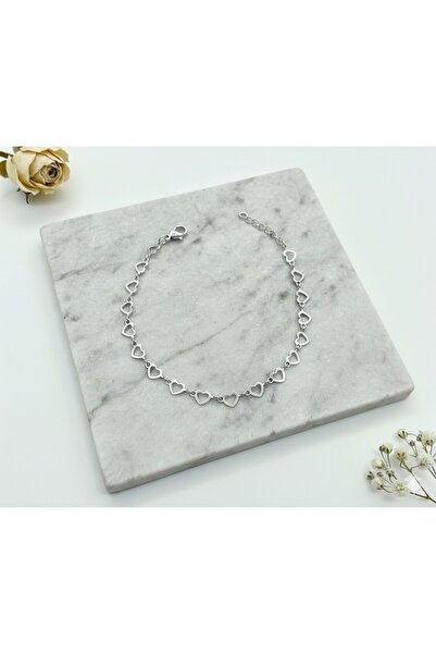 Çağla Accessories Fine Exquisite Heart Chain Detail Silver Color Bracelet