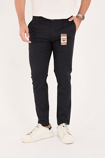 BROCARD Men's Slim Fit Slim Fit Stretch Fabric Cotton Stretch Chino Canvas Trousers Navy Blue