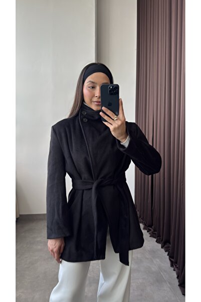 YOUR NAME guler ridicat Palton cu bretele