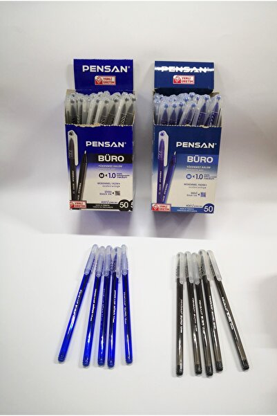 Pensan Kapaklı Tükenmez Kalem 10’lu Set – 5 Mavi + 5 Siyah (1.0 mm, Şeffaf Ka...